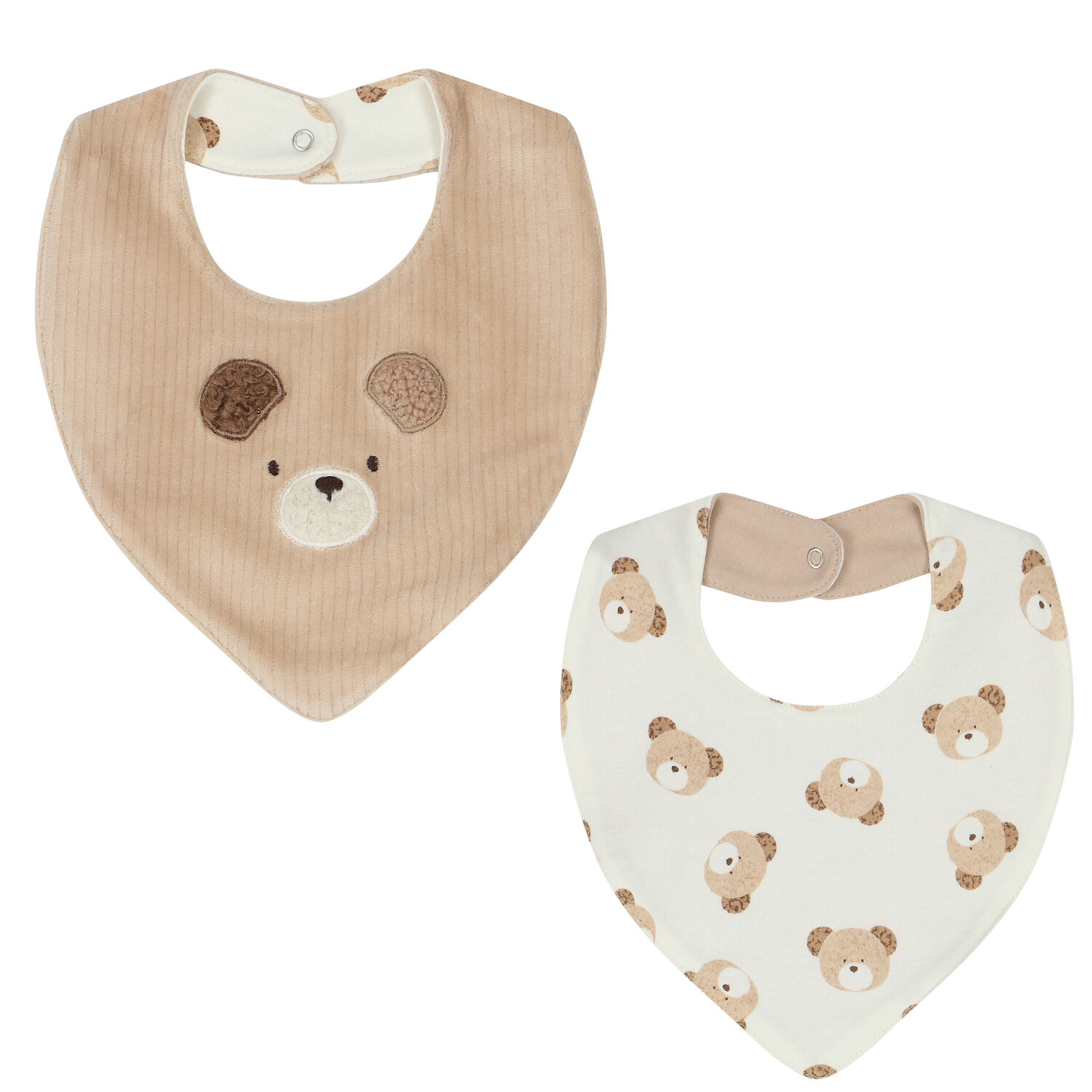 Ivory and Beige Teddy Bear Bibs ( 2 - Pack ), 1, hi-res